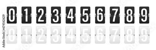 Airport flip board panel. Countdown scoreboard numbers. Flip clock numbers. Numbers in flip clock and countdown counter style. Counter mockup. Vector illustration