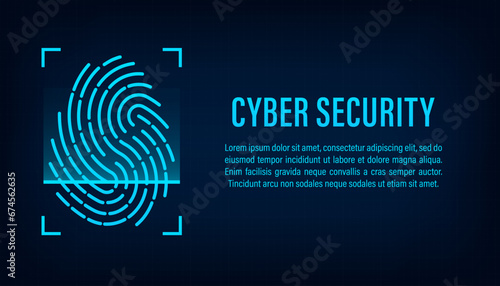 Cyber Security Concept : fingerprint scanning on digital blue background. Biometrics hi-tech technology with fingerprint scanning background. Business Security Concept. Vector illustration