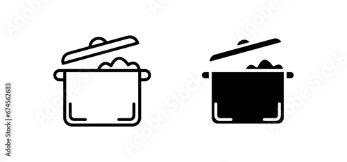 Cooking pot line icon set. Boiling casserole symbol for UI designs. In black color. photo