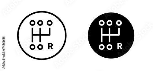 Car gearbox line icon set. Gear transmission symbol for UI designs. In black color. photo