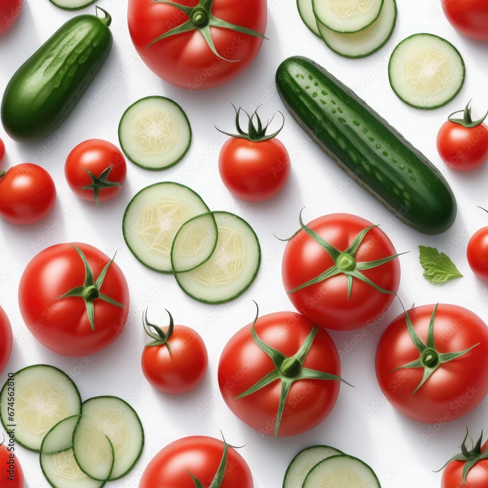 Tomatoes and cucumbers on a white background Tomatoes and cucumbers on a white background