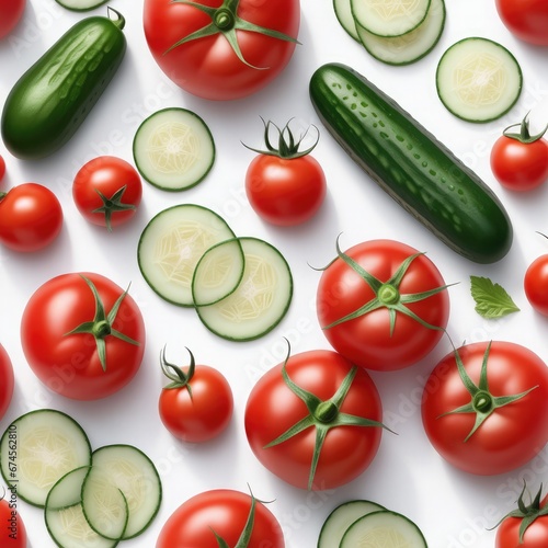 Tomatoes and cucumbers on a white background