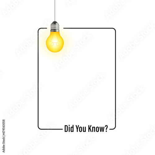Rame with hanging bulb like, did you know. Concept of easy recipe or think outside box or importance facts. Outline flat simple trend graphic linear web banner art design. Vector illustration