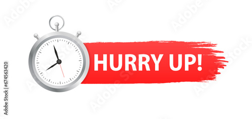 Modern Yellow Banner Limited Offer, Hurry Up Tag With Stop Watch. Vector Web Element. Promo label with alarm clock vector. Vector illustration