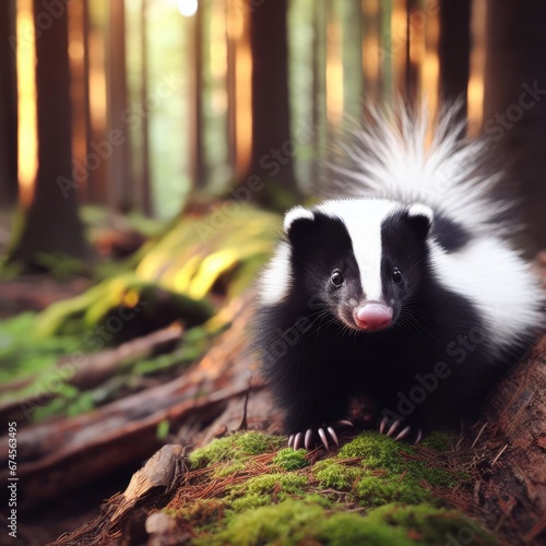 close up of a skunk in the forest animal background for social media