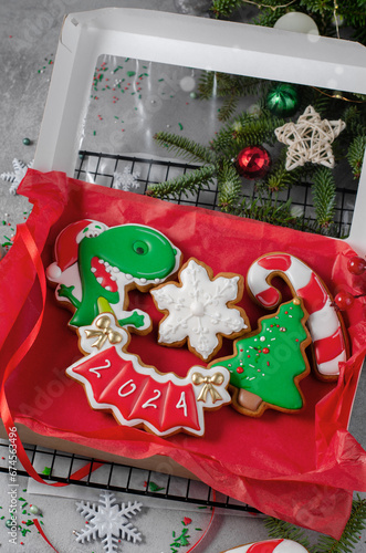 Wallpaper Mural Box of Gingerbread Cookies, Set of Christmas Treats on Bright Background Torontodigital.ca