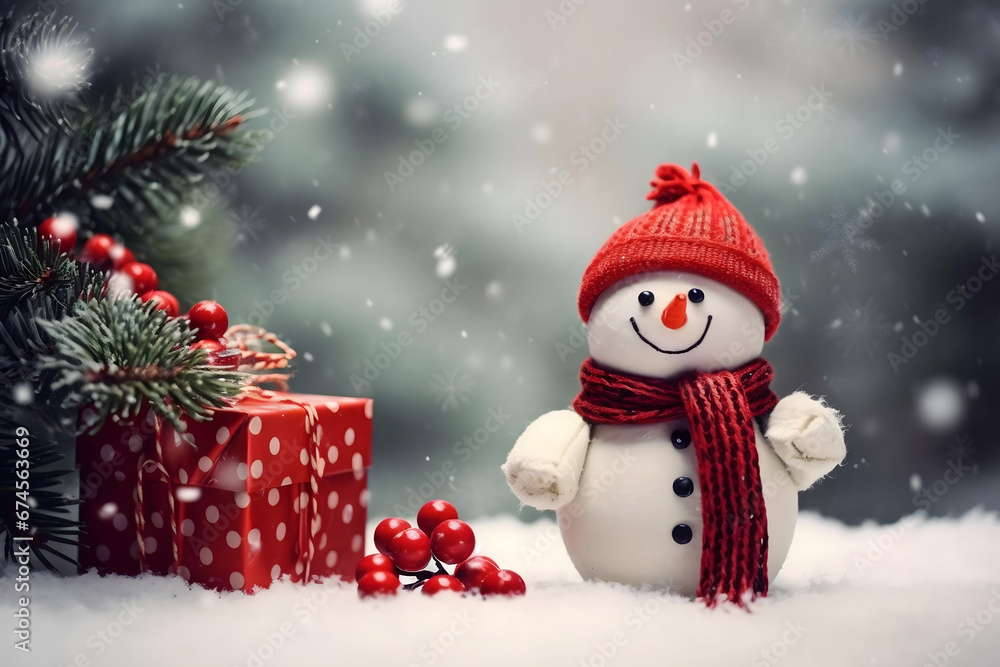christmas tree decorations, santa claus with gifts, snowman in the snow, christmas gift boxes christmas tree decorations, santa claus with gifts, snowman in the snow, christmas gift boxes