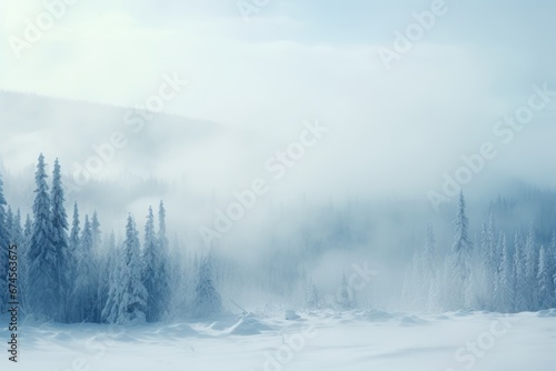 Foggy winter forest with snow. Winter seasonal concept. © rabbit75_fot