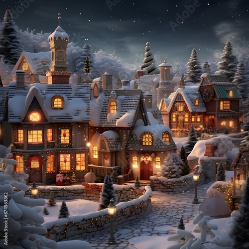 Christmas and New Year holidays background. Christmas village in the snow.