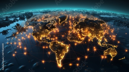 World with network connections. Communication occurs via various technologies such as Wi-Fi, cellular, Bluetooth, Ethernet and more. These technologies enable the exchange of data in real time.