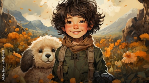 Illustration of a boy with a cute dog