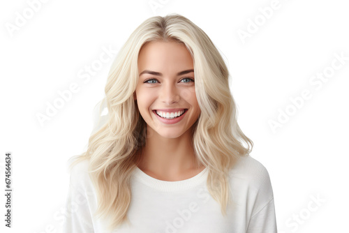 Studio portrait of a beautiful Nordic woman with clean healthy skin isolated on transparent png background.