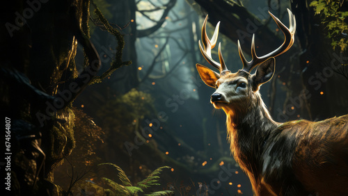 Portrait of a deer in the deep forest