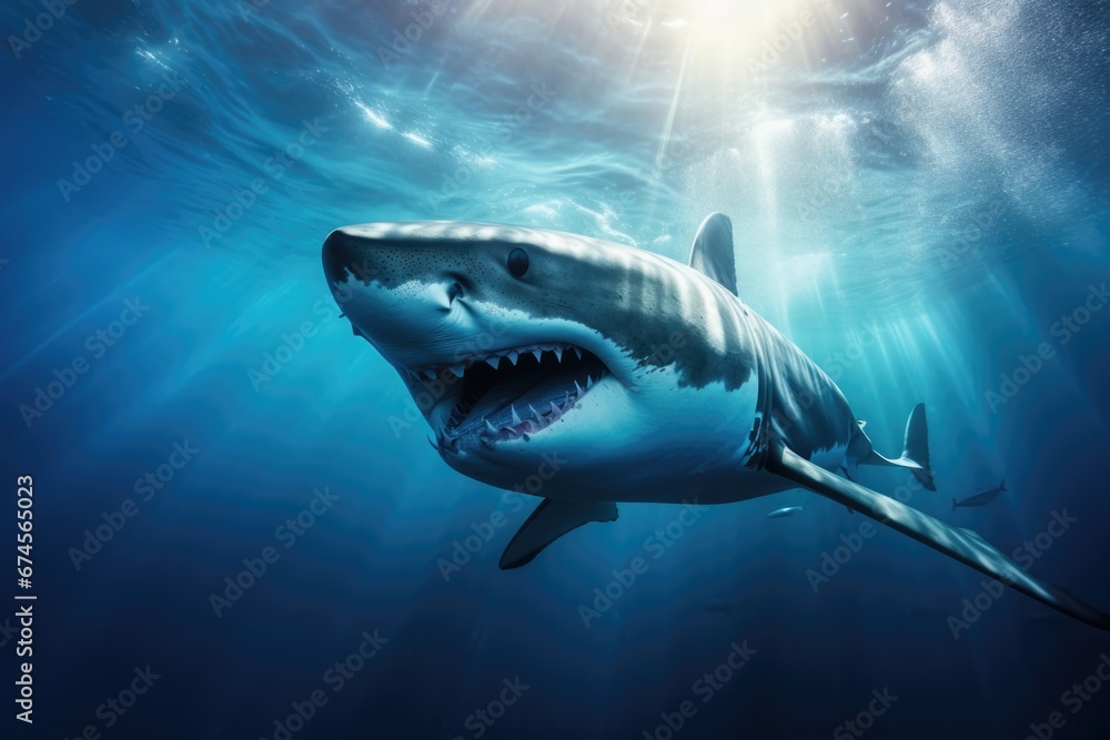 Obraz premium A shark swimming underwater in tropical ocean