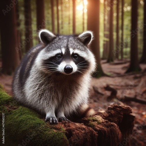 close up of a raccoon in the forest animal background for social media © Deanmon