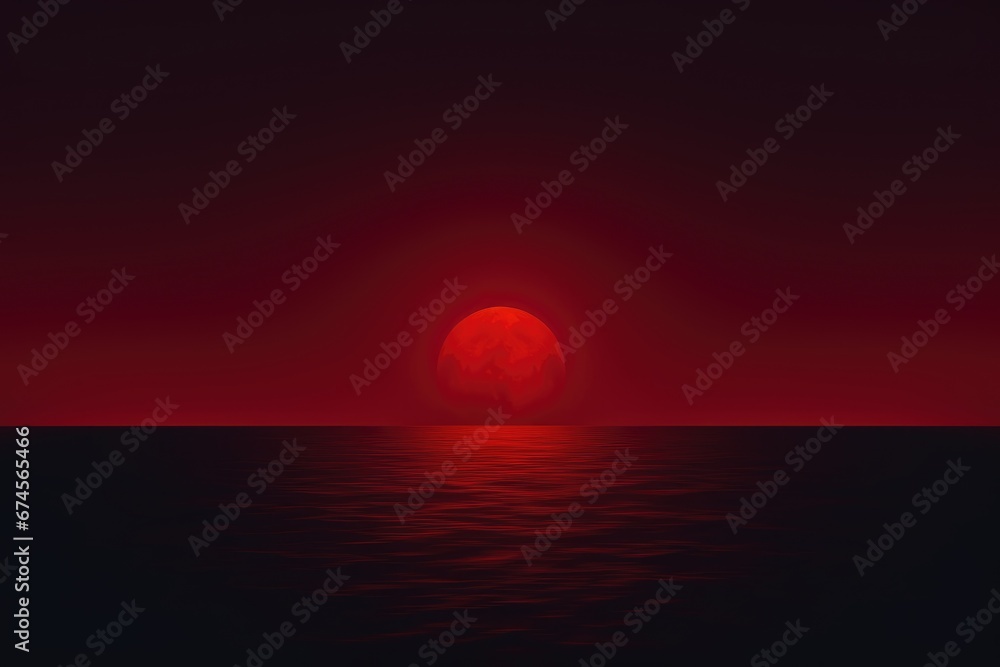Sanguine Moon - deep blood red moon over the ocean