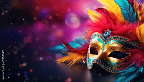 Venetian mask with feathers with rainbow colors ,concept carnival photo