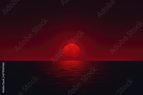Sanguine Moon - deep blood red moon over the ocean