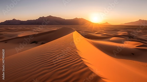 Panoramic view of sand dunes in the Sahara desert  Morocco