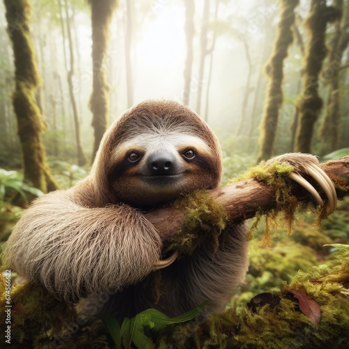 close up of a sloth in the forest animal background for social media