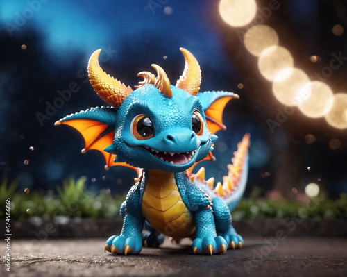 cute little dragon on a blurred background with bokeh. Generated AI © ASPmedia