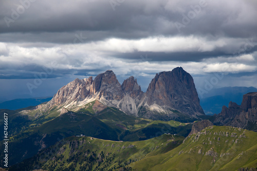 Fototapeta Naklejka Na Ścianę i Meble -  The three peaks of the Sassolungo (Langkofel) in the Dolomites, Italy.
