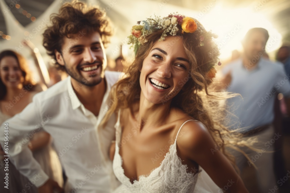 Happy people dancing at a beach party. Summer tropical vacation concept. Happy people dancing at a beach party. Summer tropical vacation concept.