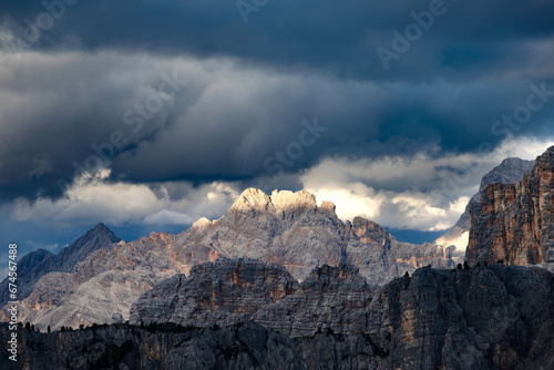 Panoramic view from the top of the Giau Pass, Dolomites, South Tyrol, Italy.