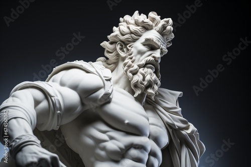 Sculpture of an ancient god. Statue  Roman art  plaster  God  deity  majestic  history  modeling  strength  man with beard  GYM  calcium  frown  severity  postcard  wallpaper  muscles  power