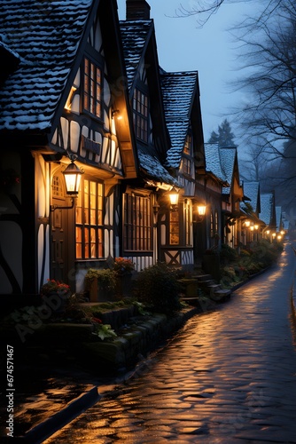 Street in the old town of Riquewihr at night © Iman