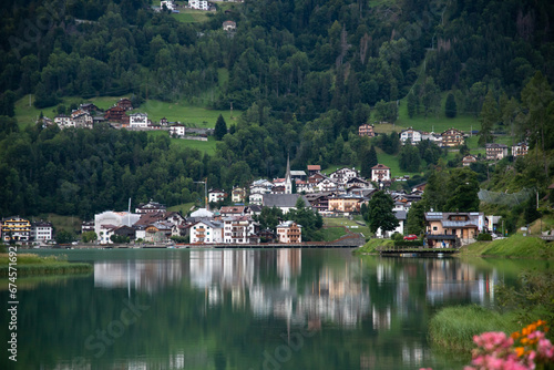 Beautiful lake, Lago di Alleghe, northern Italy (Belluno province).