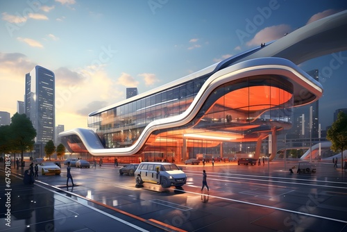 realistic and futuristic airport architecture design illustration photo