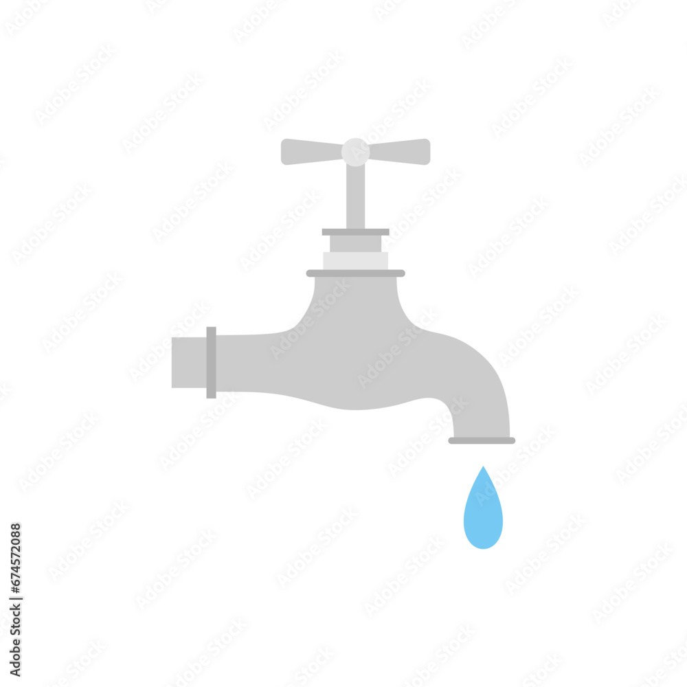 Dripping water tap flat design vector illustration. Vector dark grey icon isolated on white background. Save water earth resources ecological concept for environmental. Dripping water tap flat design vector illustration. Vector dark grey icon isolated on white background. Save water earth resources ecological concept for environmental.