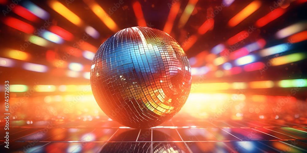 Glittering disco ball in the air on disco background, Abstract Retro ...