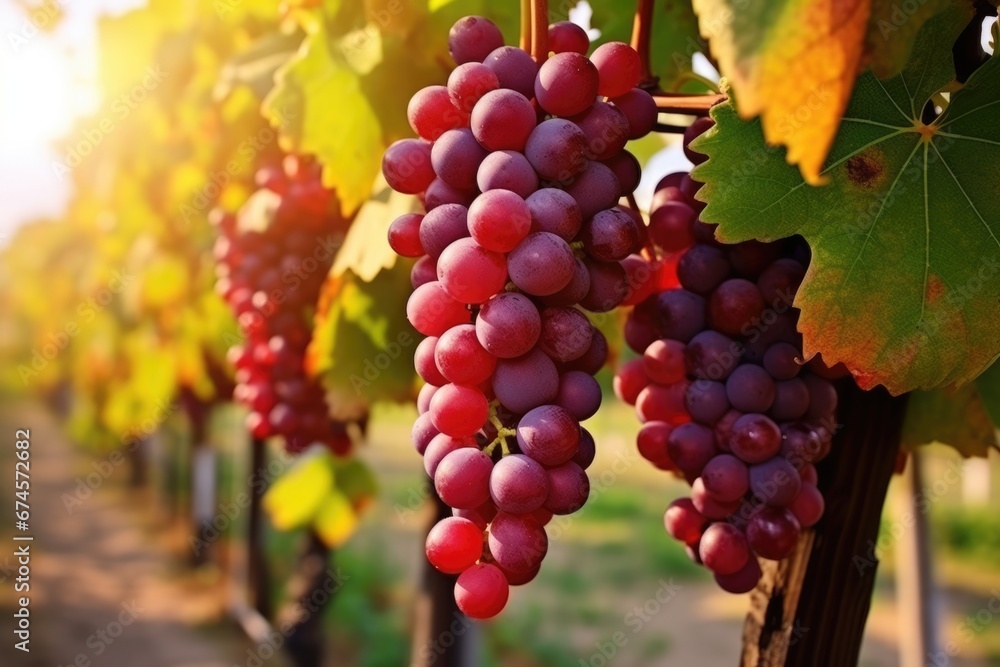Fresh grape on vine in Autumn to be harvested. Healthy fruit. Autumn seasonal concept.