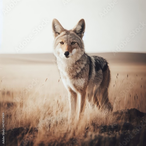 portrait of a wild fox in the yellow grass animal background for social media