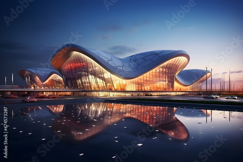 realistic and futuristic airport architecture design illustration