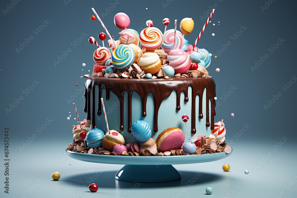 Tort urodzinowy w polewie czekoladaowej.  - obrazy, fototapety, plakaty 