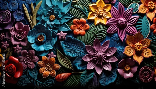 Florystyczna tekstura złożona z kwiatów i liści. 