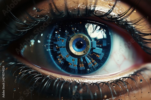 Cybernetyczne oko z nowoczesną technologią. 
