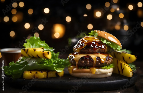 Teriyaki Burger JapaneseAmerican Fusion A juicy burger. ai generative photo