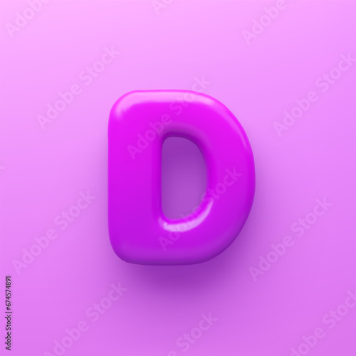 3D Purple letter D with a glossy surface on a purple background .