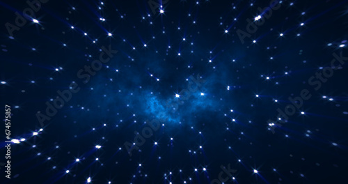 Abstract cosmic background of energetic bright glowing magical stars on a dark sky background