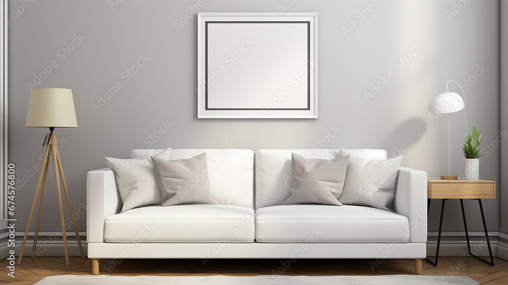 Fototapeta premium Interior of modern living room with white sofa, 3d render