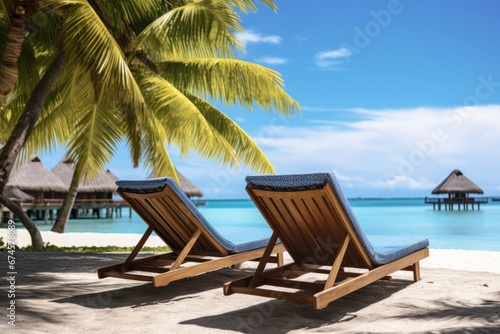 Beach chair in luxury resort with beautiful seascape on beach. Summer tropical vacation concept. © rabbit75_fot