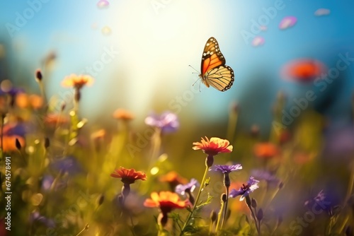 Butterfly in booming wild flower field in Spring. © rabbit75_fot