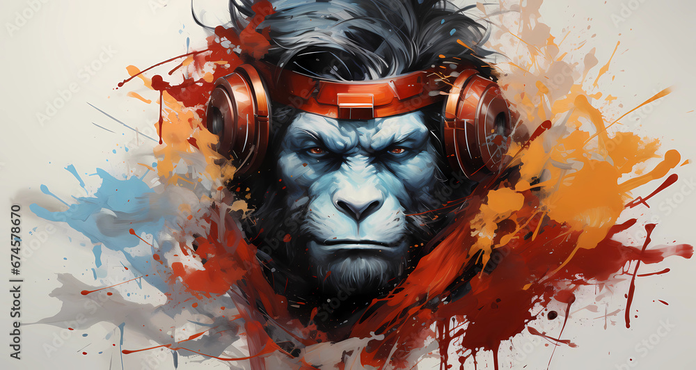 Abstract painting of a fierce ape