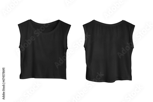 Blank Black Sleeveless Crop Top Template for Women, Isolated Object
