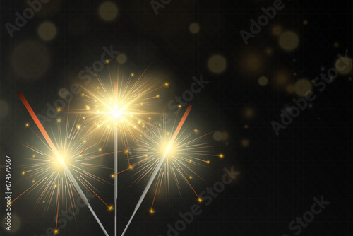Magical light. Sparkler. Candle sparkling on the background. Realistic vector light effect. Winter, seasonal christmas decoration illustration.	

