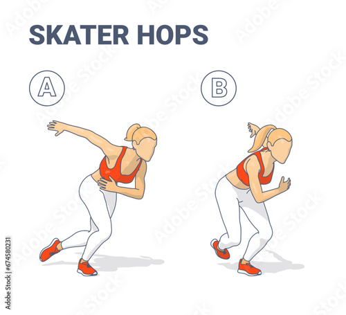 Skater Hops Exercise Girl Silhouettes Colorful Concept.